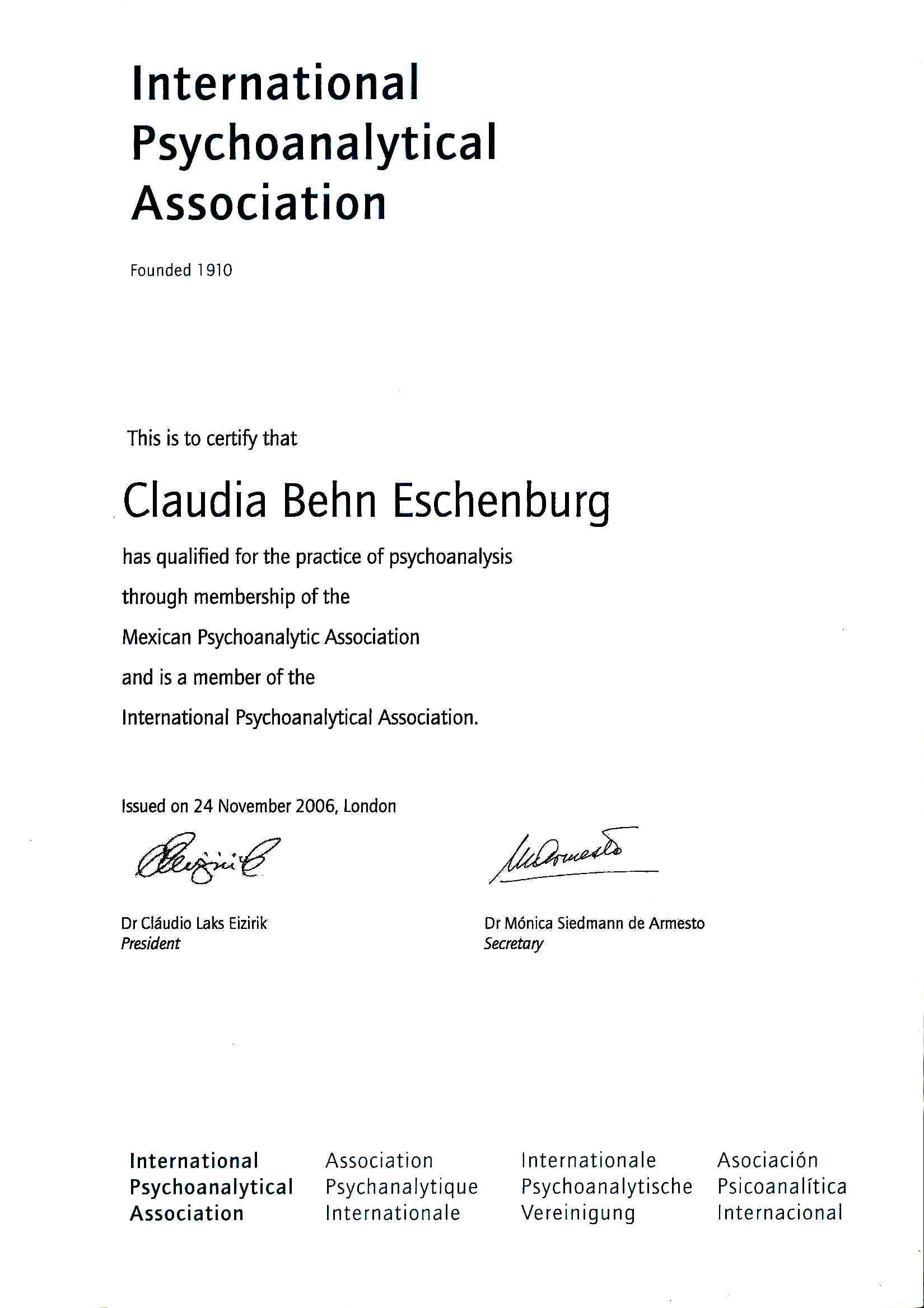 Dr. Claudia Behn-Eschenburg as IPA member